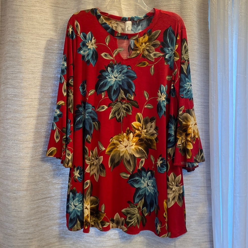 Red floral tunic